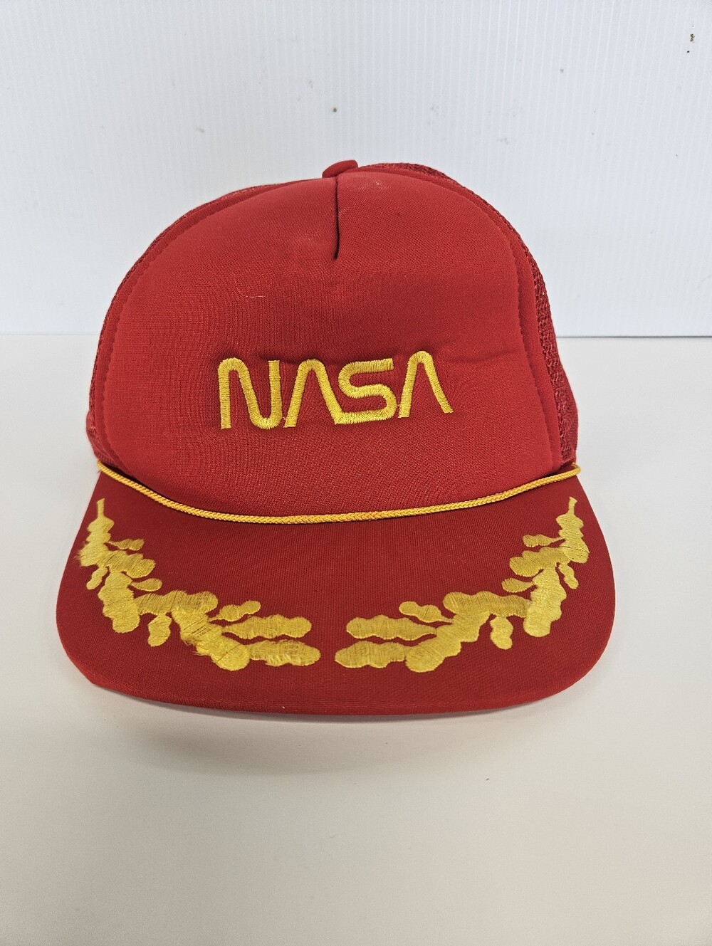 Vintage NASA Red Foam Trucker Hat with Yellow Embroidery